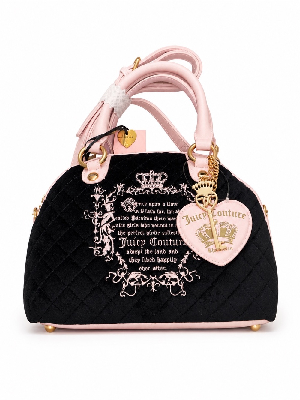 Juicy Couture Black Quilted Satchel with Pink Trim & Heart Charm
